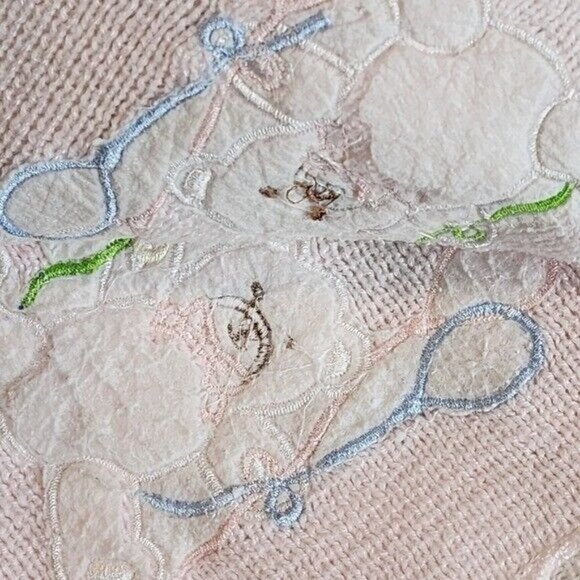 Baby Kisses vintage acrylic blanket bears and balloons  pink white - Picture 3 of 8